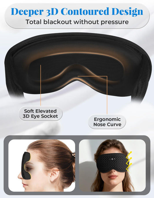 Adjustable 3D Contoured Sleep Mask with Bluetooth Headphones, Eye Masks for S...