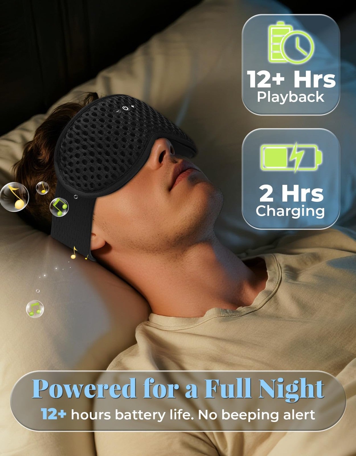 Adjustable 3D Contoured Sleep Mask with Bluetooth Headphones, Eye Masks for S...