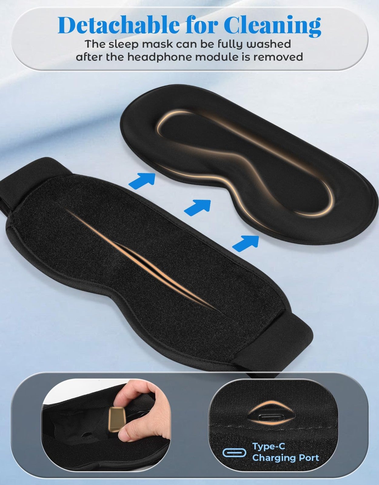 Adjustable 3D Contoured Sleep Mask with Bluetooth Headphones, Eye Masks for S...